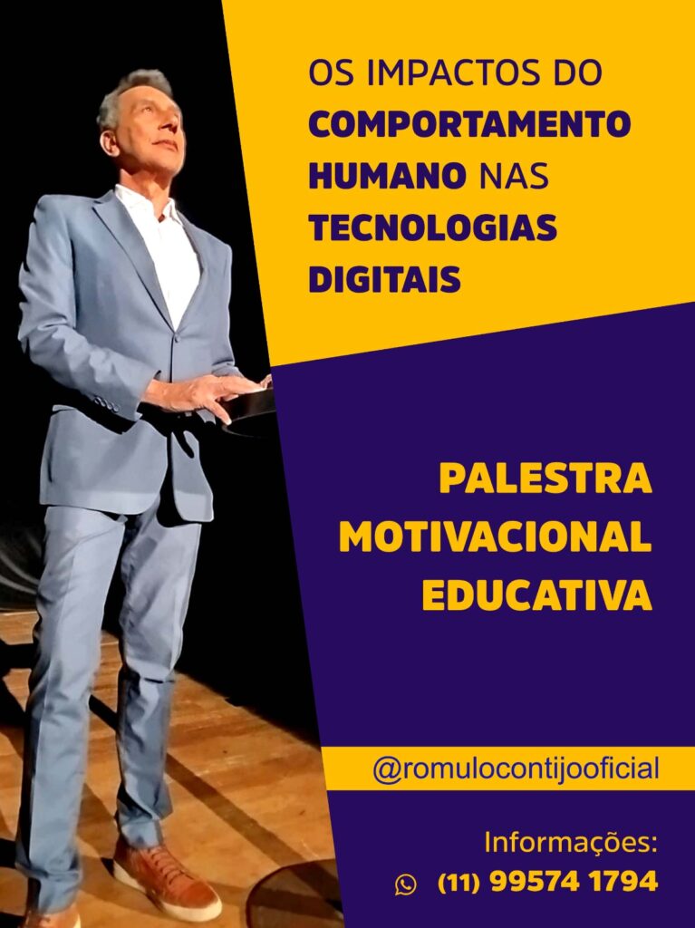 Cartaz da Palestra Os Impactos do Comportamento Humano nas Tecnologias Digitais por Rômulo Contijo
